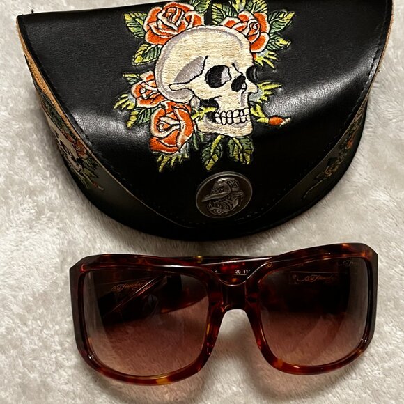 RARE/ED HARDY TATTOO Sunglasses Black Skull & Roses EHS001 Crystals W/Case main image 11